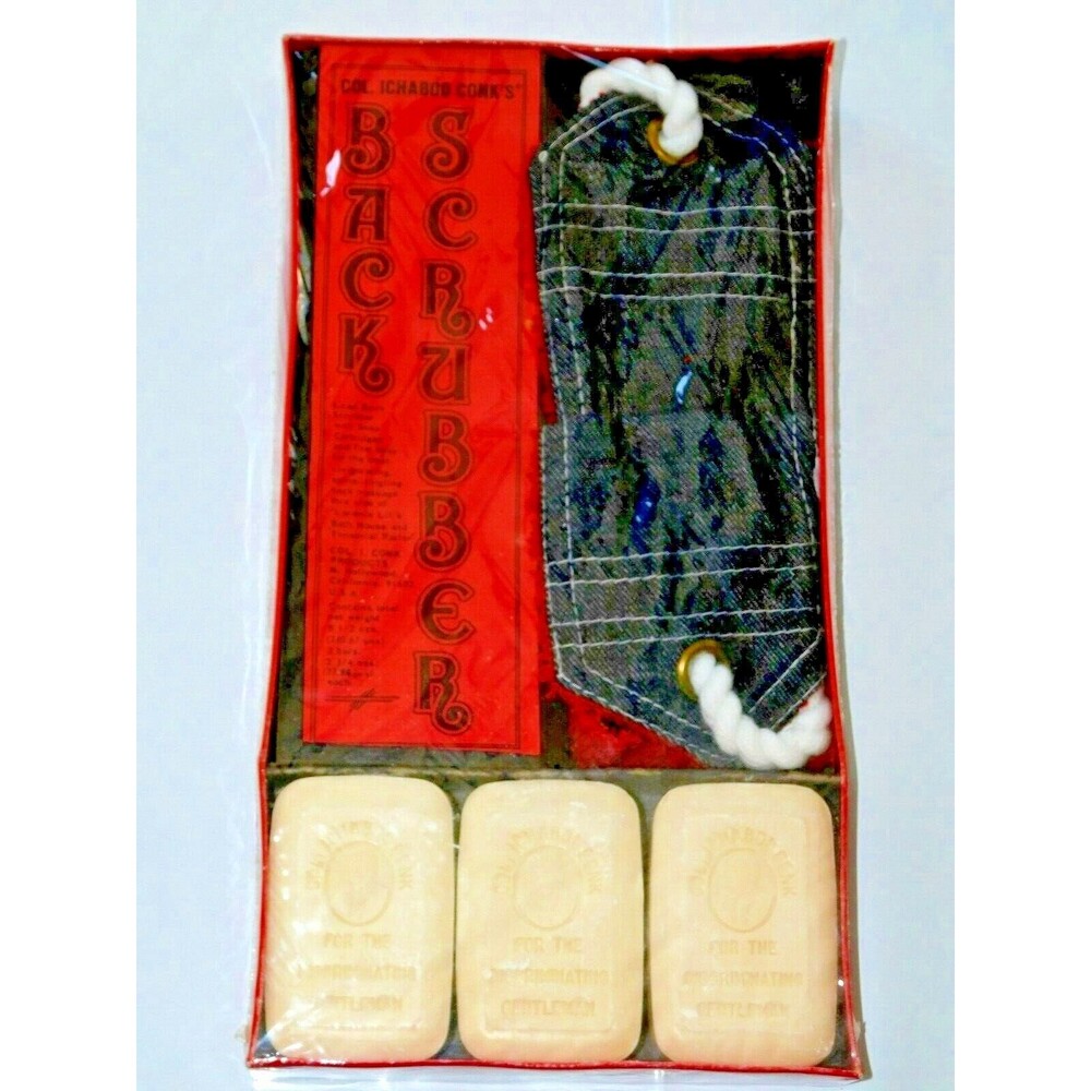Sealed Vintage Col. Ichabod Conk Back Scrubber with 3 Soaps